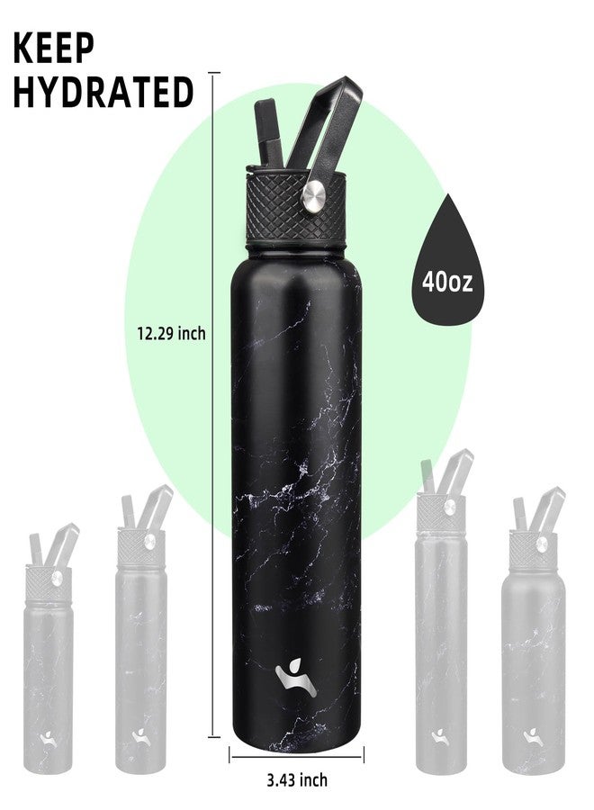 Konokyo 40oz Insulated Water Bottle Stainless Steel Sport Bottles with 3 Lids,Marble Midnight - Image 4